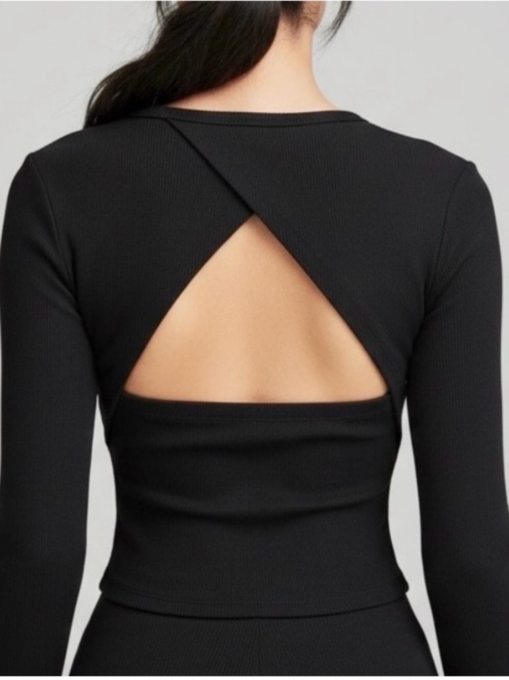 Revolve NYLORA- Black Ribbed Scoop Neck Open Triangle Back Top. Size: Small